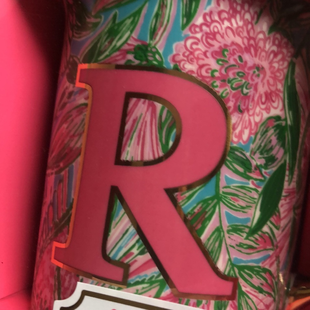Lilly Pulitzer Pink and Gold Initial R Ceramic Mug - Picture 3 of 5